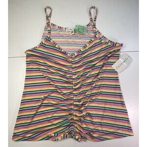 EYE CANDY~Ladies Spaghetti strap Top pullover Sz 2XL stripes cinch front tie NWT